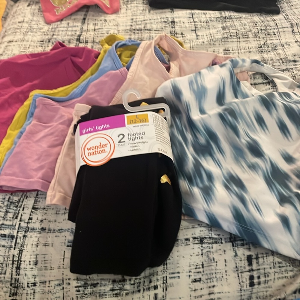 Dance tanks (6) and footed tights-2 pairs (new)